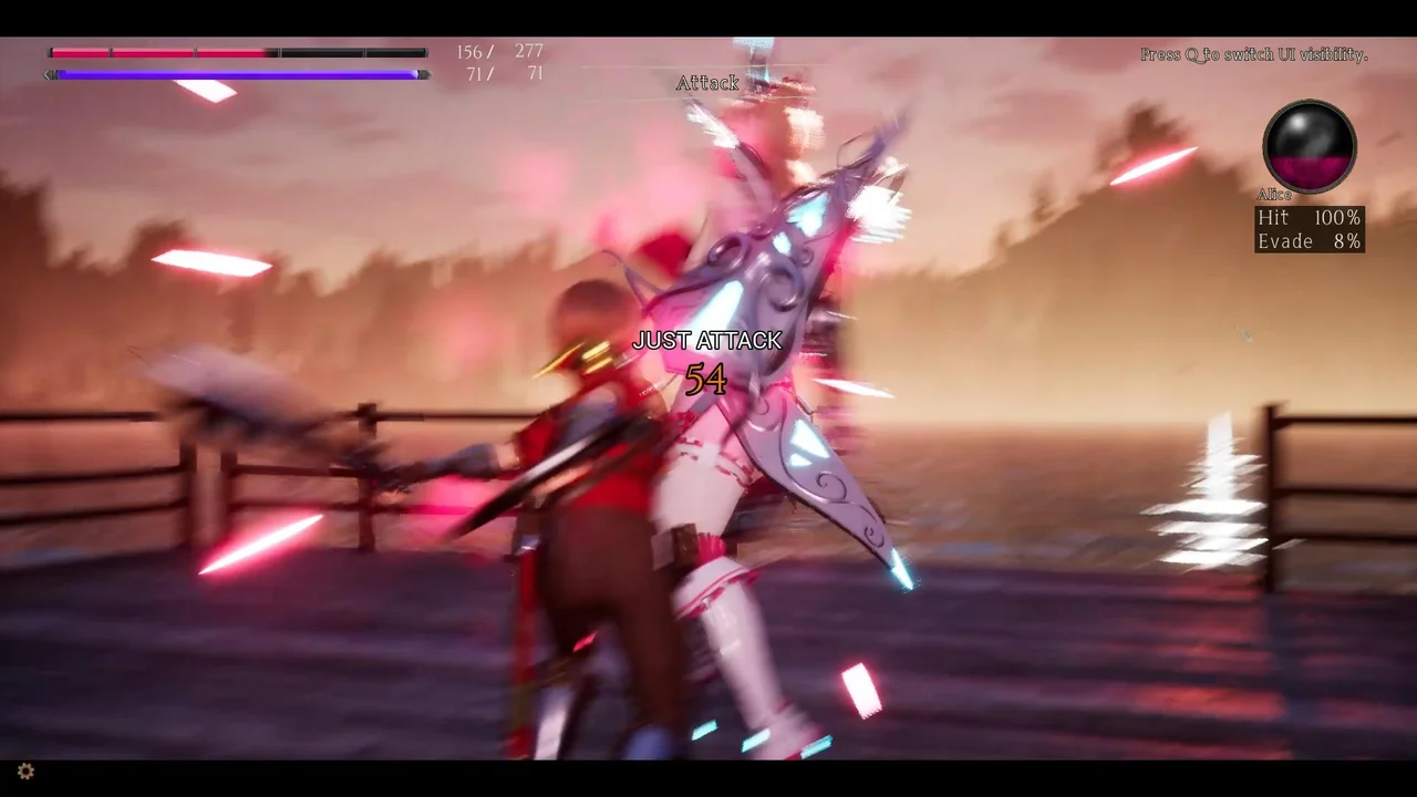 湖畔交战中的攻击动作与 JUST ATTACK 提示